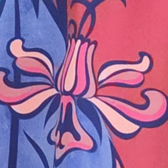 Bob Mackie Wearable Art Botanical Floral Fantasy Rust Periwinkle Tunic Top Sz M - Picture 7 of 8